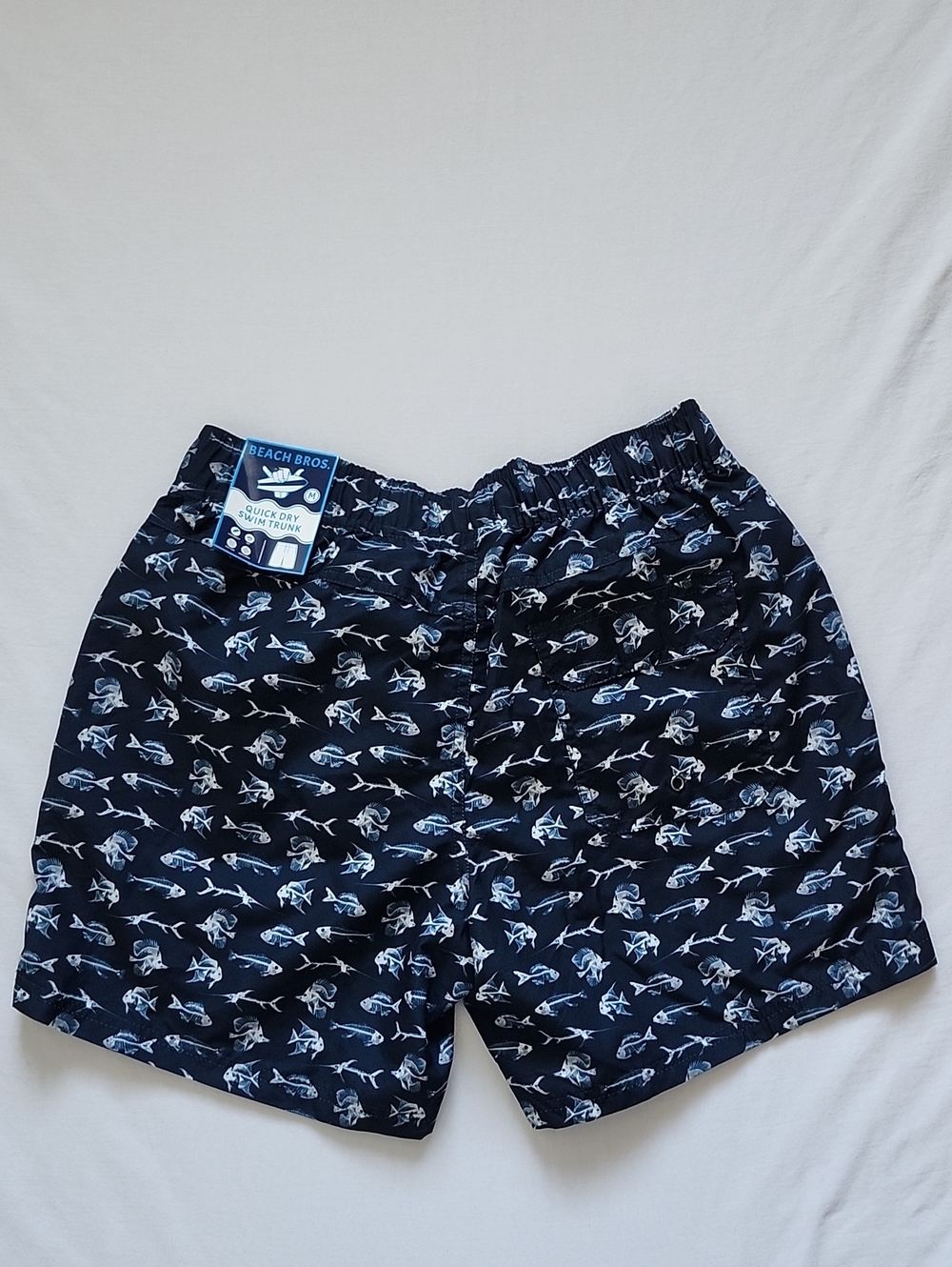 NWT Beach Bros Men's Black Fish Skeletons Print Swim Trunks Size Medium - Picture 5 of 12